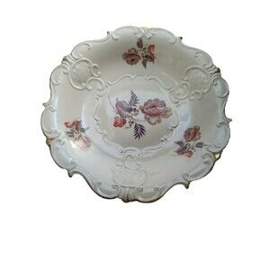 Steinmann Tiefenfurt Porcelain Bowl Vintage 1920s German Flowers Scallops 12"